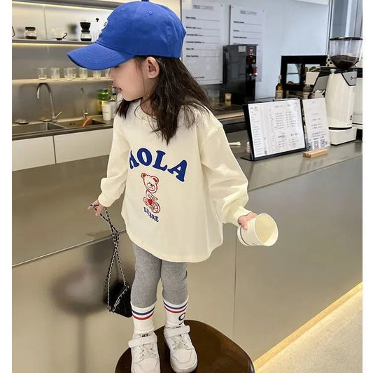 2025 New Girls Set Spring and Autumn Baby Foreign Cotton Soft Clothes Children's Fashionable Casual T-Shirt Two Piece Set.