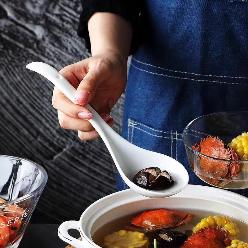 Ceramic king-size soup spoon, soup spoon, household bone china spoon, hotel white porridge spoon, porridge spoon, large spoon, long handle