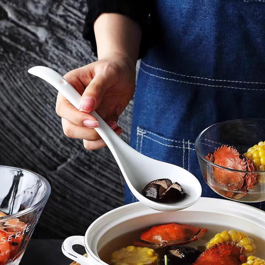 Ceramic king-size soup spoon, soup spoon, household bone china spoon, hotel white porridge spoon, porridge spoon, large spoon, long handle