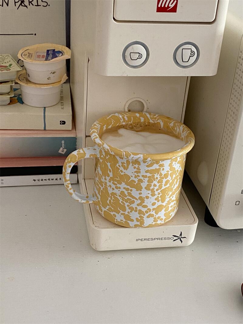Korean ins same vintage ink splash enamel tableware set enamel bowl mug plate
