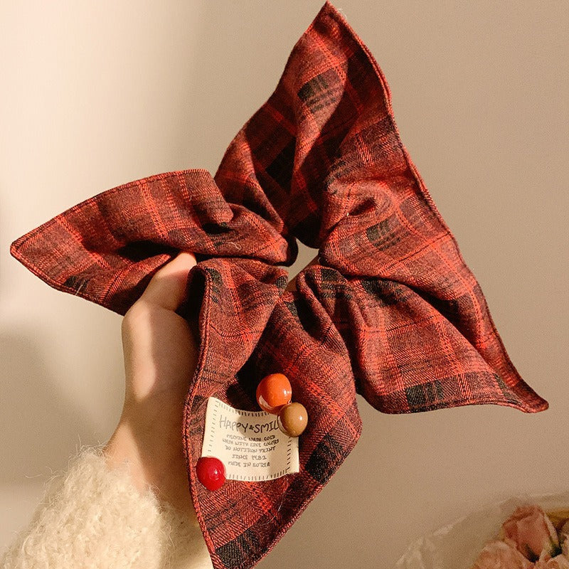 New Chinese blended style square scarf large intestine scrunchie women's large high-end square headband low ponytail hair tie hair accessory