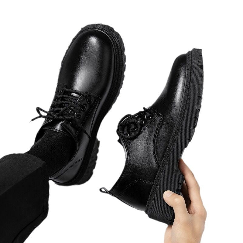 Spring men's shoes new breathable waterproof black leather shoes chef shoes men's korean version of versatile thickness board shoes work shoes