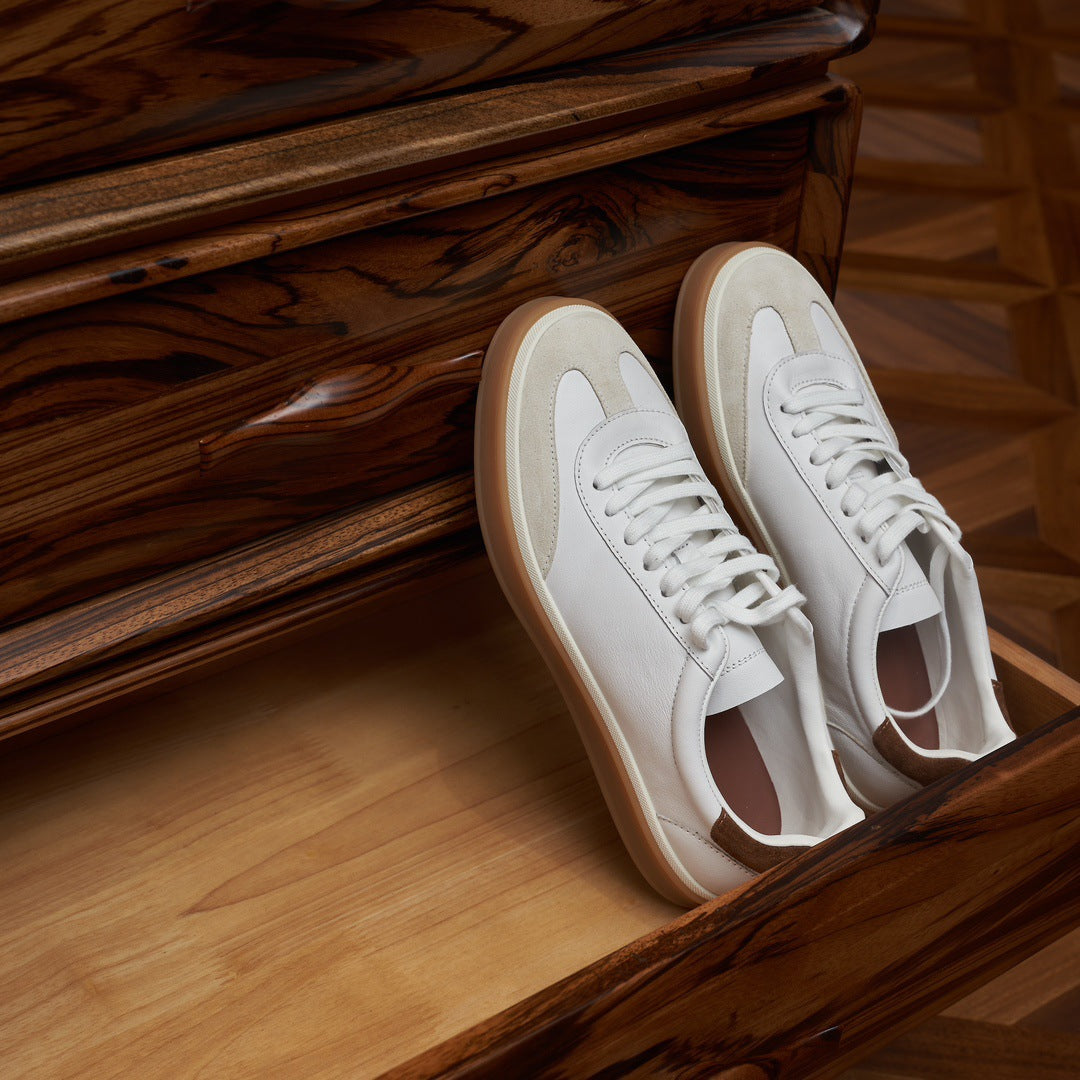 New men's German training shoes leather lace-up color-blocked flat small white shoes versatile casual outdoor sports board shoes men