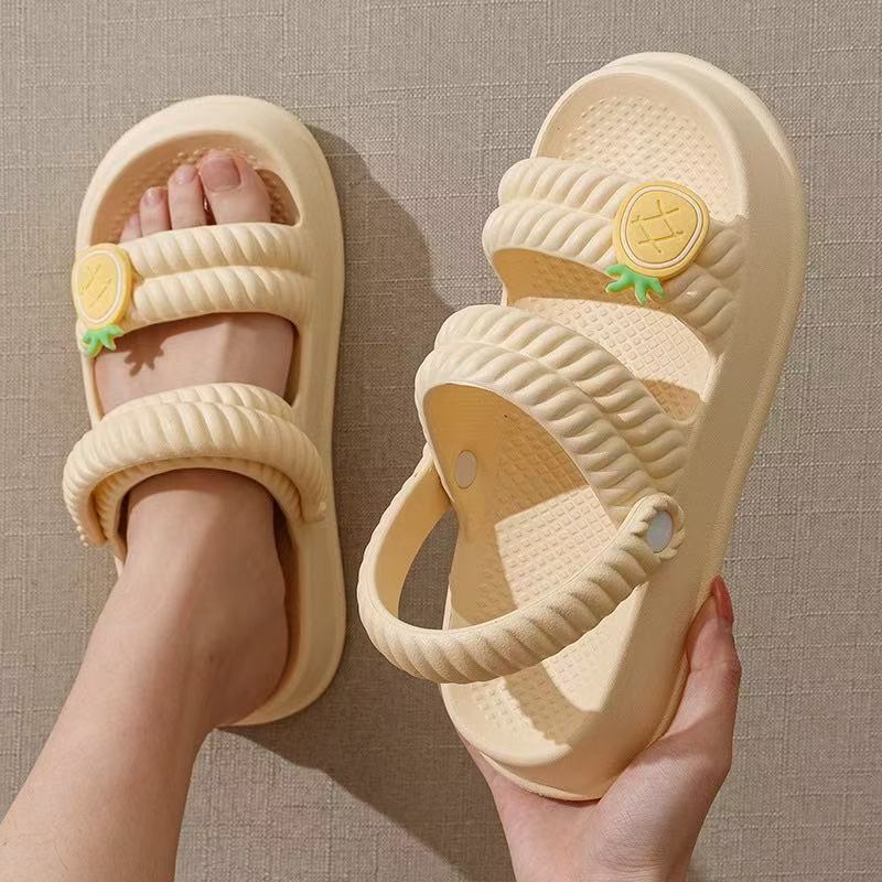 Stepping on shit feeling sandals and slippers women summer outdoor wear cute non-slip thick-soled two-wear sandals soft-soled girls outdoor beach shoes
