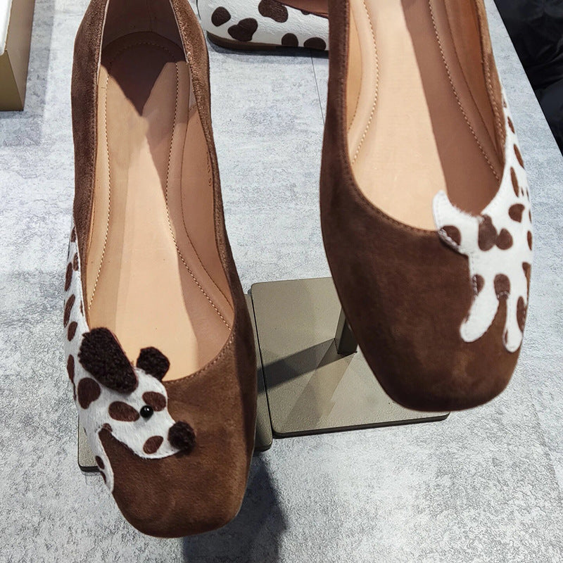 Maillard style~~ khaki cute flat boat shoes women's retro versatile soft soled soft face square toe Mary Jane single shoes