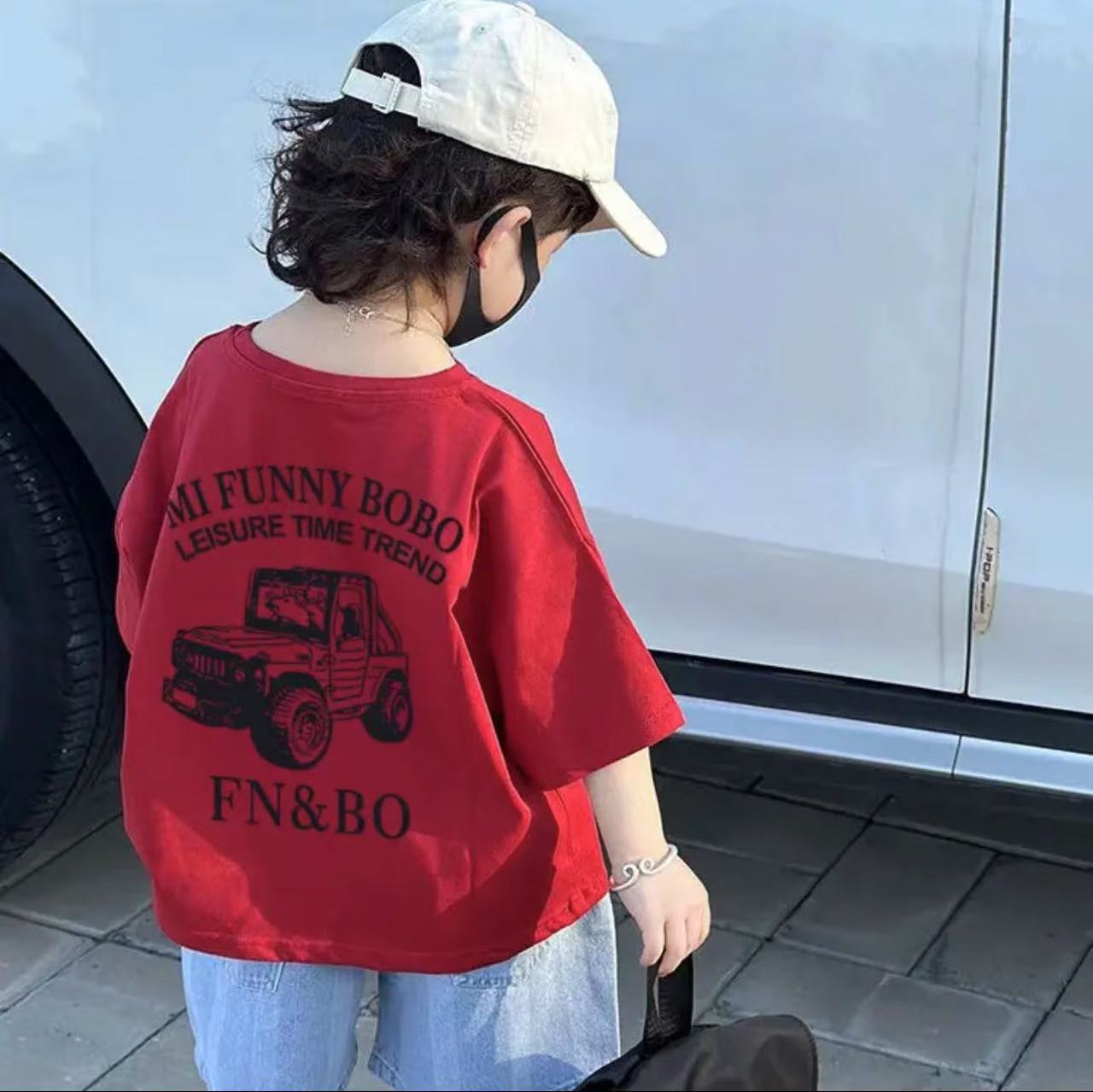 Cotton boy short sleeve T-shirt handsome Korean fashion brand loose casual 2025 summer baby versatile clothes T
