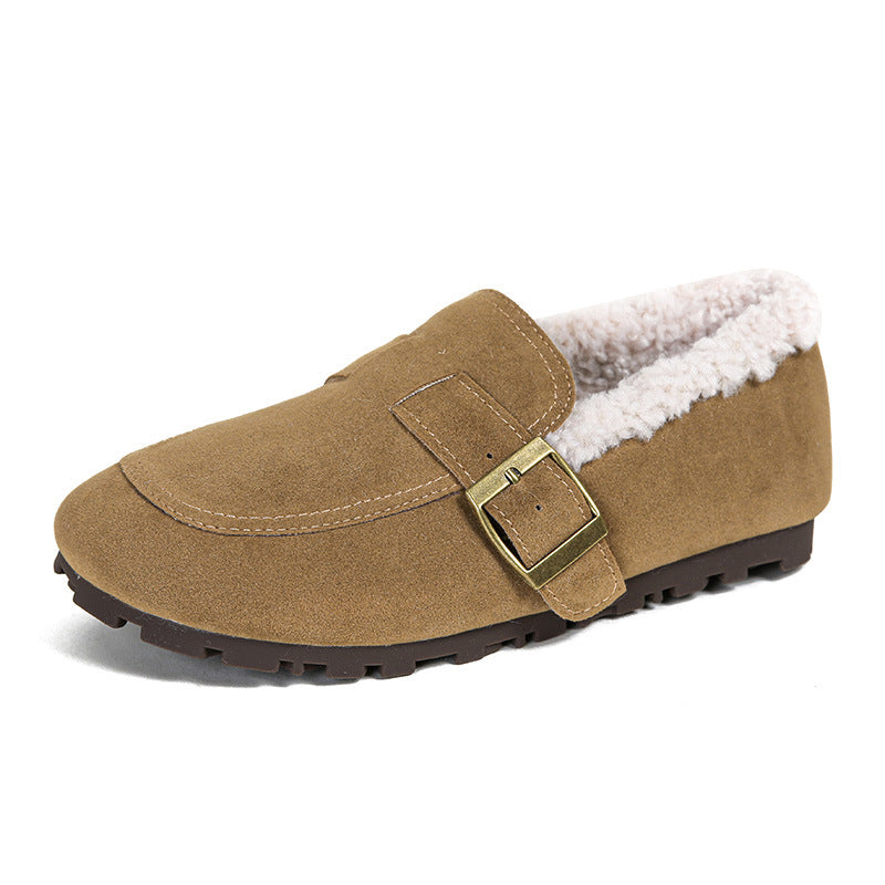 Birkenstock women's 2023 new autumn and winter maternity shoes one-foot pedal women's shoes plus fleece bean soft-soled Birkenstock shoes are all-inclusive