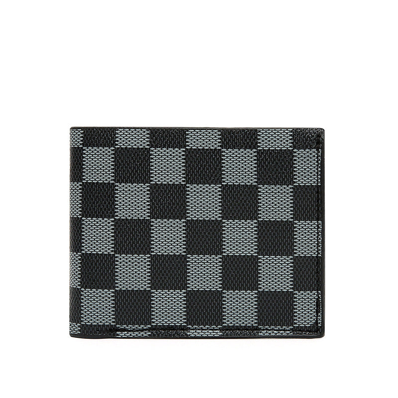Cross-border men's short wallet, business wallet, checkerboard, youth horizontal, light luxury, multi-card slot, small bag, anti-theft brush