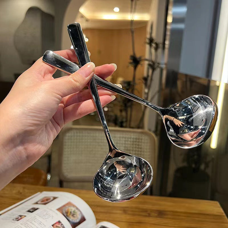 Korean Simple Stainless Steel Spoon Adult Drinking Soup Spoon Thickened Big Head Spoon Long Handle Household Drinking Porridge Spoon Holding Soup Spoon