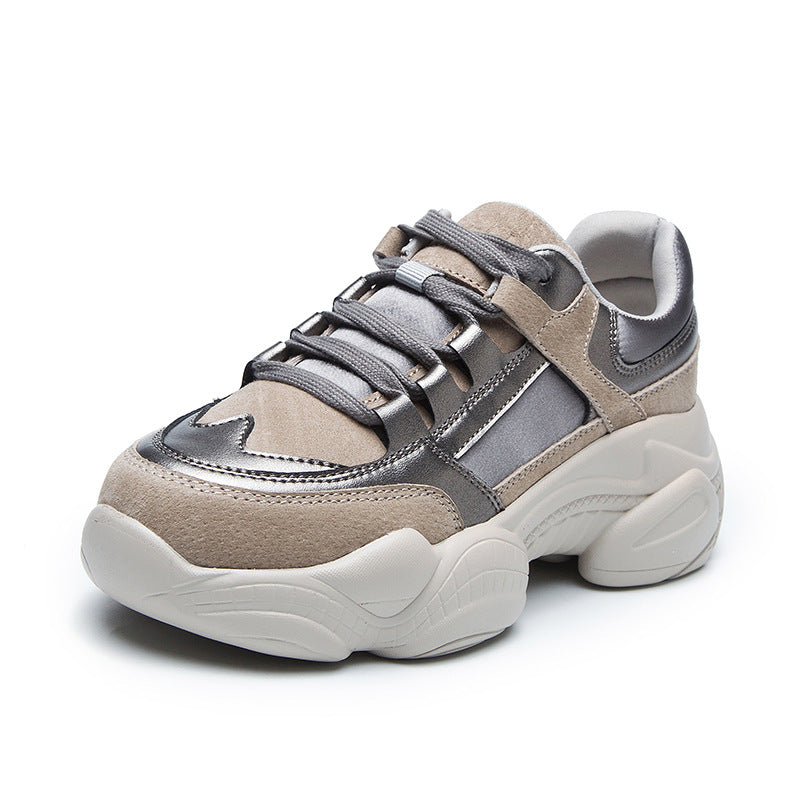 Lightweight leather daddy shoes women's summer 2025 new Korean version of versatile ins trendy shoes casual platform sneakers