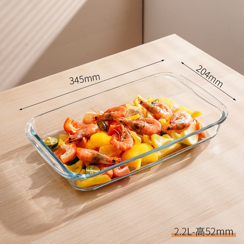 Household high borosilicate glass baking pan High temperature resistant glass baking pan oven microwave steaming fish special steaming and baking