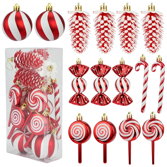 6cm 15 Piece Set Christmas Set Christmas Ball Pine Cone Lollipop Candy Christmas Tree Pendant Christmas Gift Festival