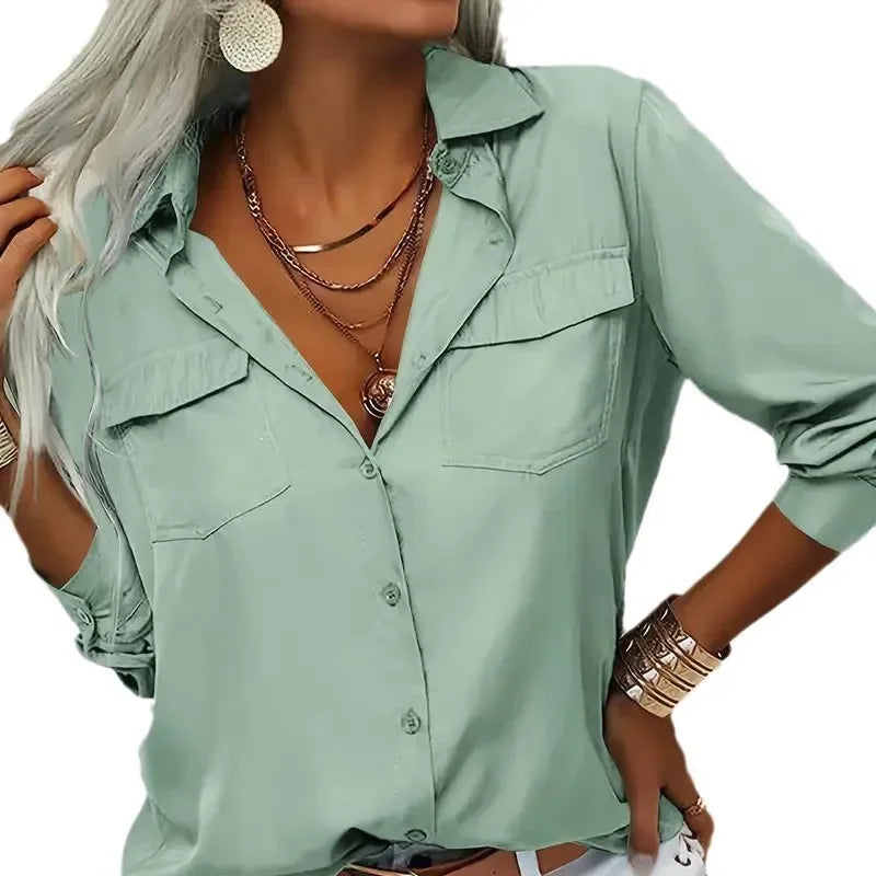 Amazon Europe and the United States Autumn and Winter New Women's Shirt Lapel Long Sleeve Shirt Women's Wear