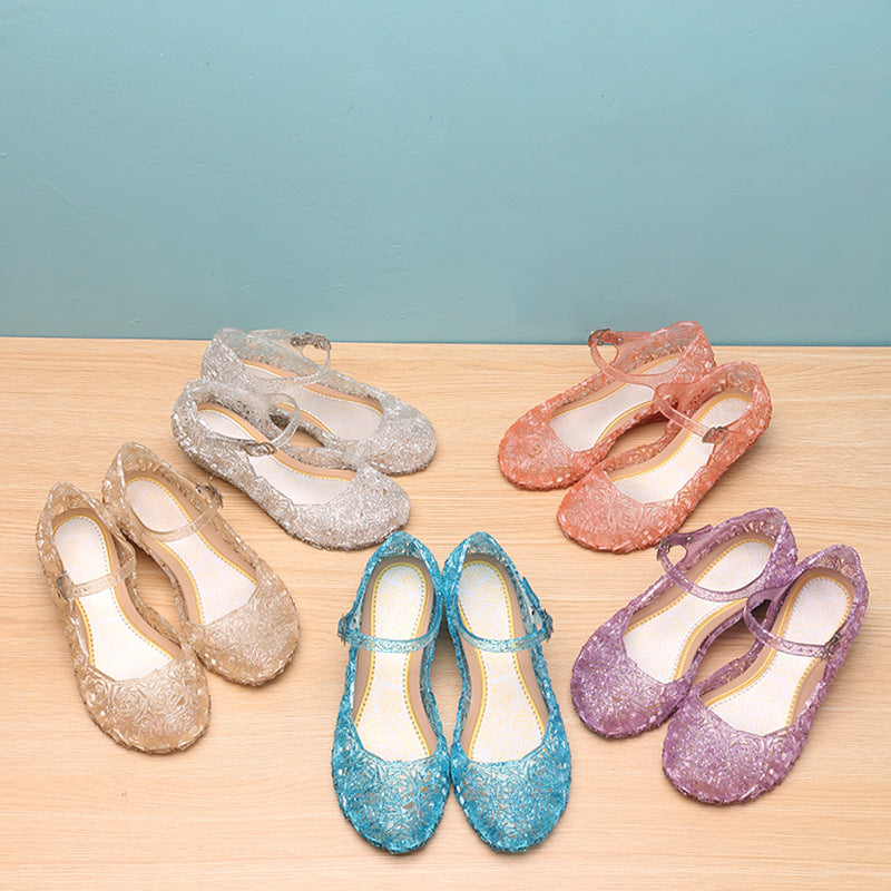 Girls' sandals, summer frozen, non-slip Princess Aisha shoes, fashion high heeled sandals, Cinderella hole sandals