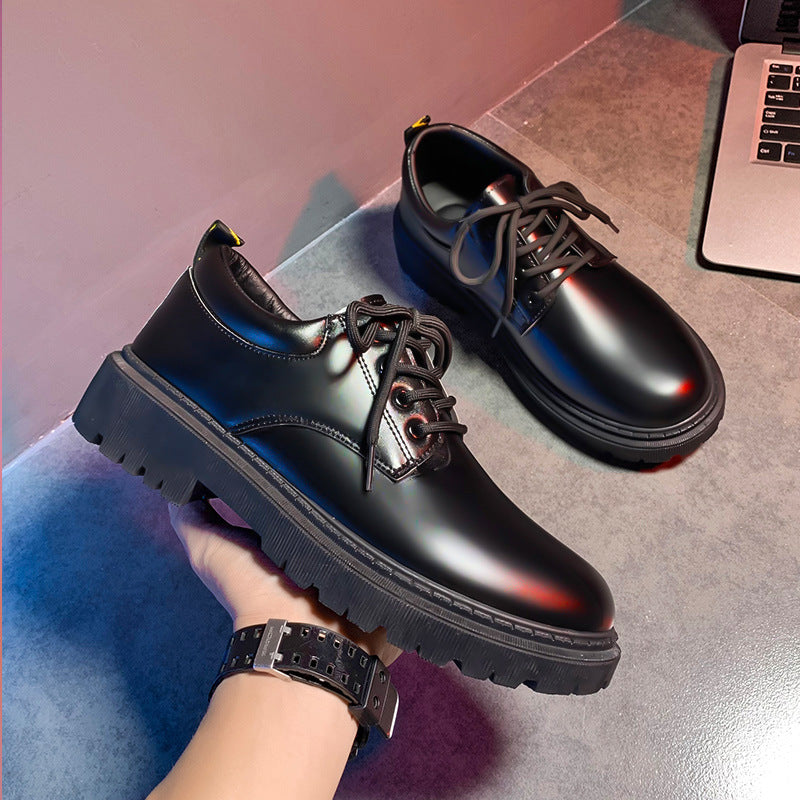 Autumn new leather shoes men's casual derby shoes formal business wedding groom feet wide head Hong Kong style suit trendy shoes