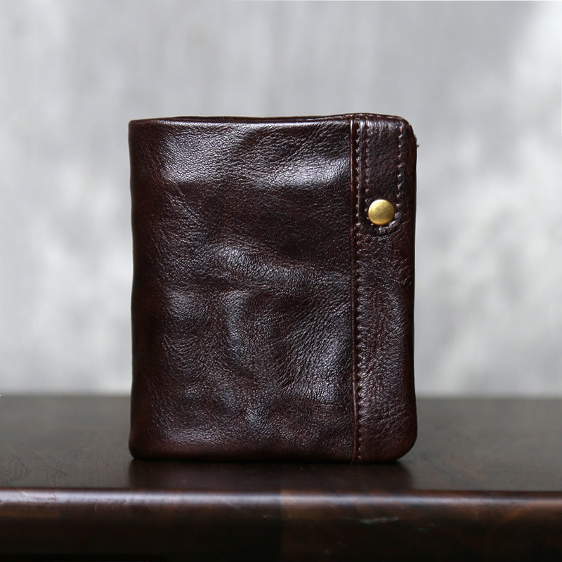New cross-border top-layer cowhide bifold men's leather wallet simple vegetable-tanned top-layer cowhide light luxury money wallet