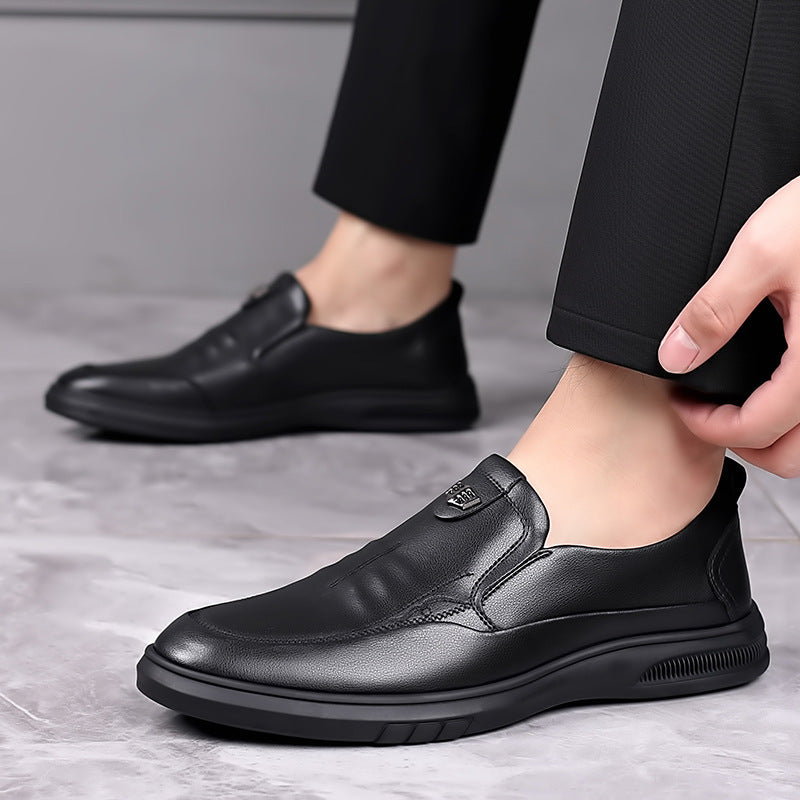 Leather shoes men's leather business casual work shoes lazy people driving soft sole anti-slip one foot pedal middle-aged and elderly dad shoes