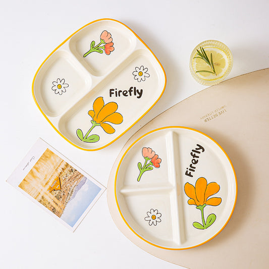 Divided fat-reducing plate for one person to eat household breakfast tableware children's ceramic Nordic quantitative plate three-compartment plate