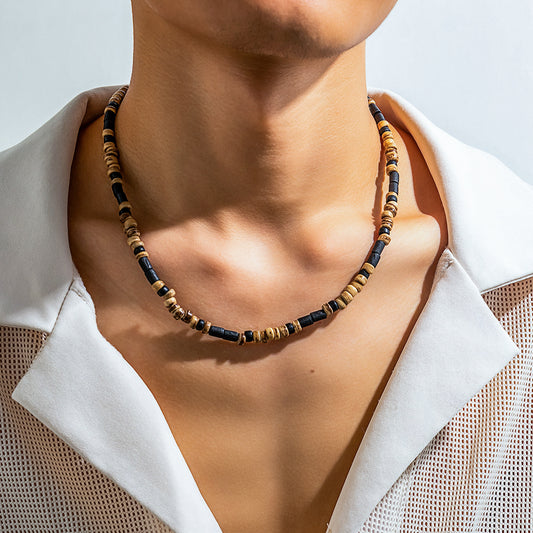 European and American cross-border jewelry men's bohemian wooden bead splicing beaded necklace niche versatile simple necklace men