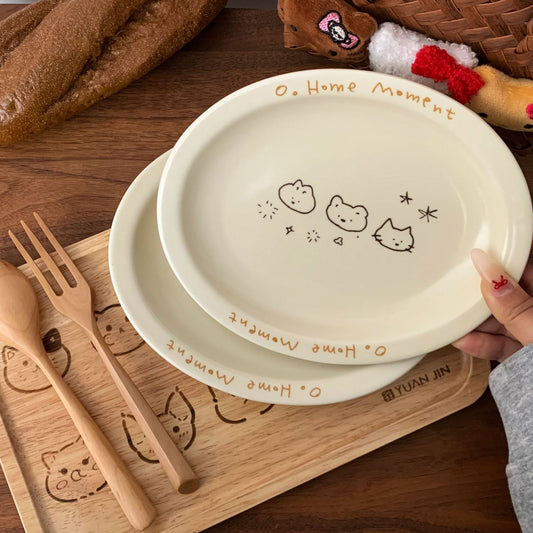 Cream star cat ins style Korean illustration animal disc high-value salad breakfast fruit dessert plate