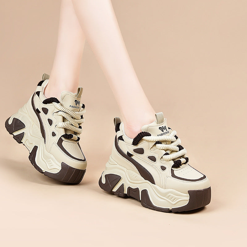 Thick-soled heightened daddy shoes women's 2025 autumn/winter new casual sneakers women's versatile trendy muffin shoes