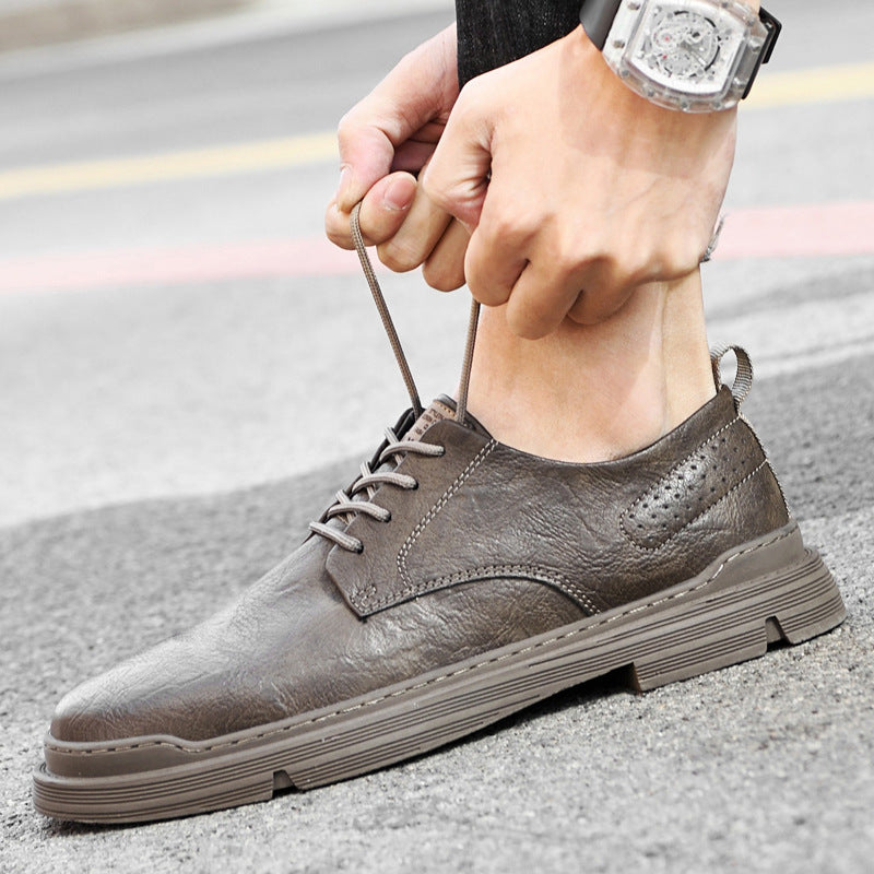 European Station Men's Leather Shoes Lace-up Casual Shoes Korean Version Versatile Black Leather Shoes New Men's Outdoor Shoes Spring 2022