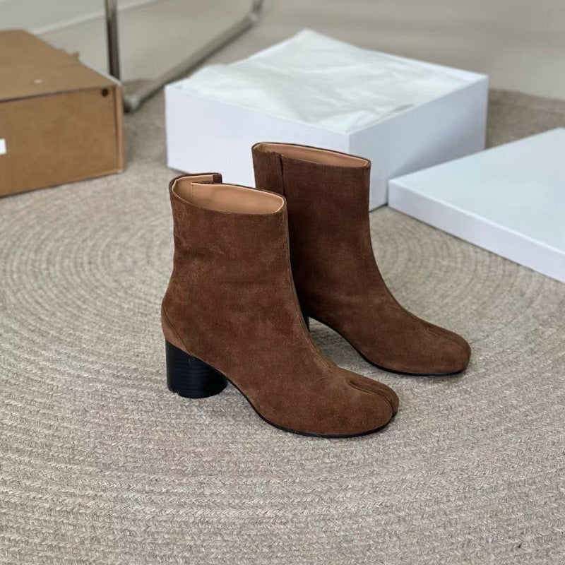 Pure original classic tabi new pleated tabi shoes female leather shallow mouth mid-heel pig's trotter ballet soft leather shoes