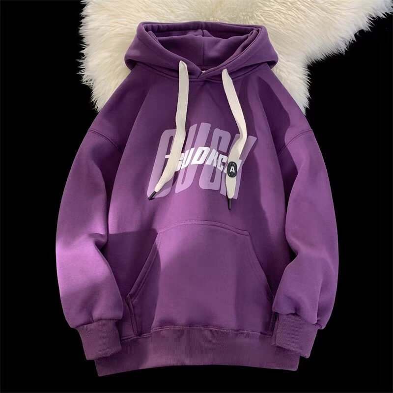 Heavyweight stiff hooded sweatshirt men's spring and autumn American fashion brand youth autumn and winter burgundy fleece hoodie jacket