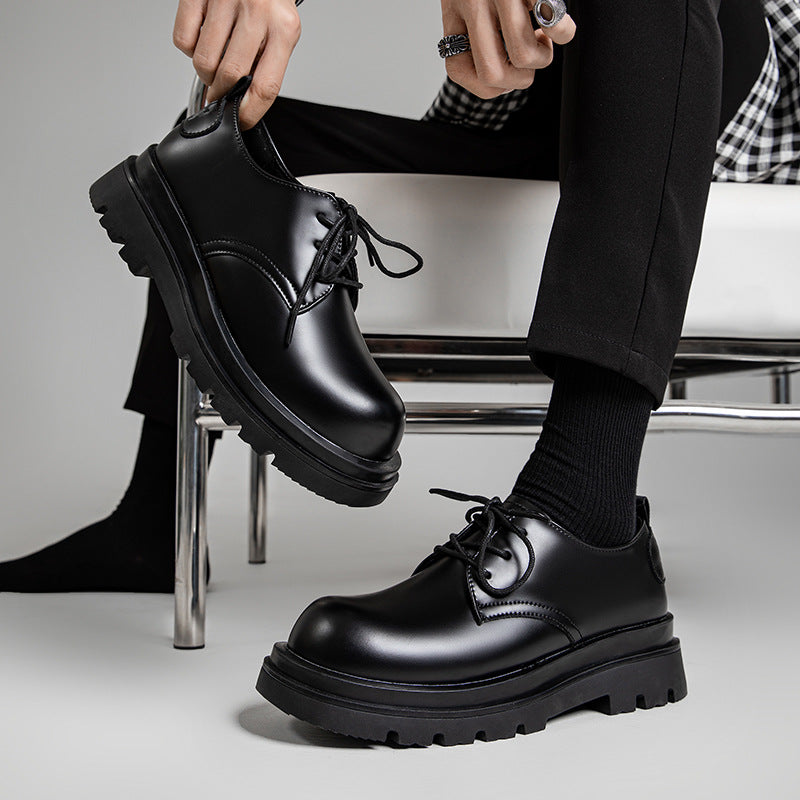 Derby Men's Shoes 2024 British Style Black Casual Leather Shoes Men's Business Formal Wear Big Toe Work Versatile Trendy Shoes
