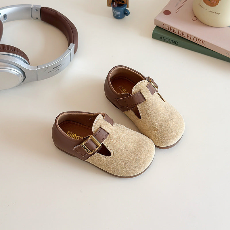Spring and autumn new children's small leather shoes, children's retro leather shoes, girls' foreign style splicing, princess shoes, baby soft-soled Boken shoes