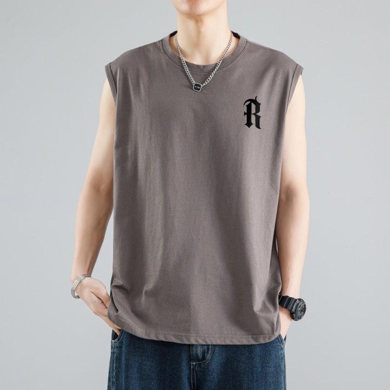 Sleeveless T-shirt men's summer thin ice fashion brand athleisure shoulder vest fashion versatile loose top