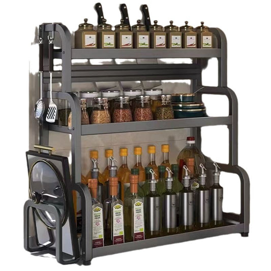 Kitchen condiment shelves, countertops, chopsticks, knife holders, gun ash, multi-functional seasoning supplies, multi-layer stainless steel storage