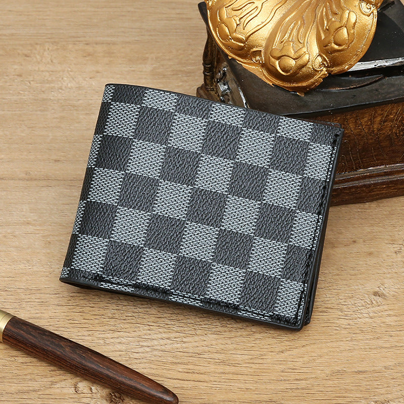 Cross-border men's short wallet, business wallet, checkerboard, youth horizontal, light luxury, multi-card slot, small bag, anti-theft brush