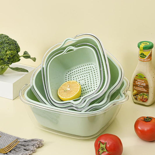 Double-layer washing basin drain basket kitchen fruit washing fruit filter artifact washing vegetable basket multi-functional living room household fruit plate