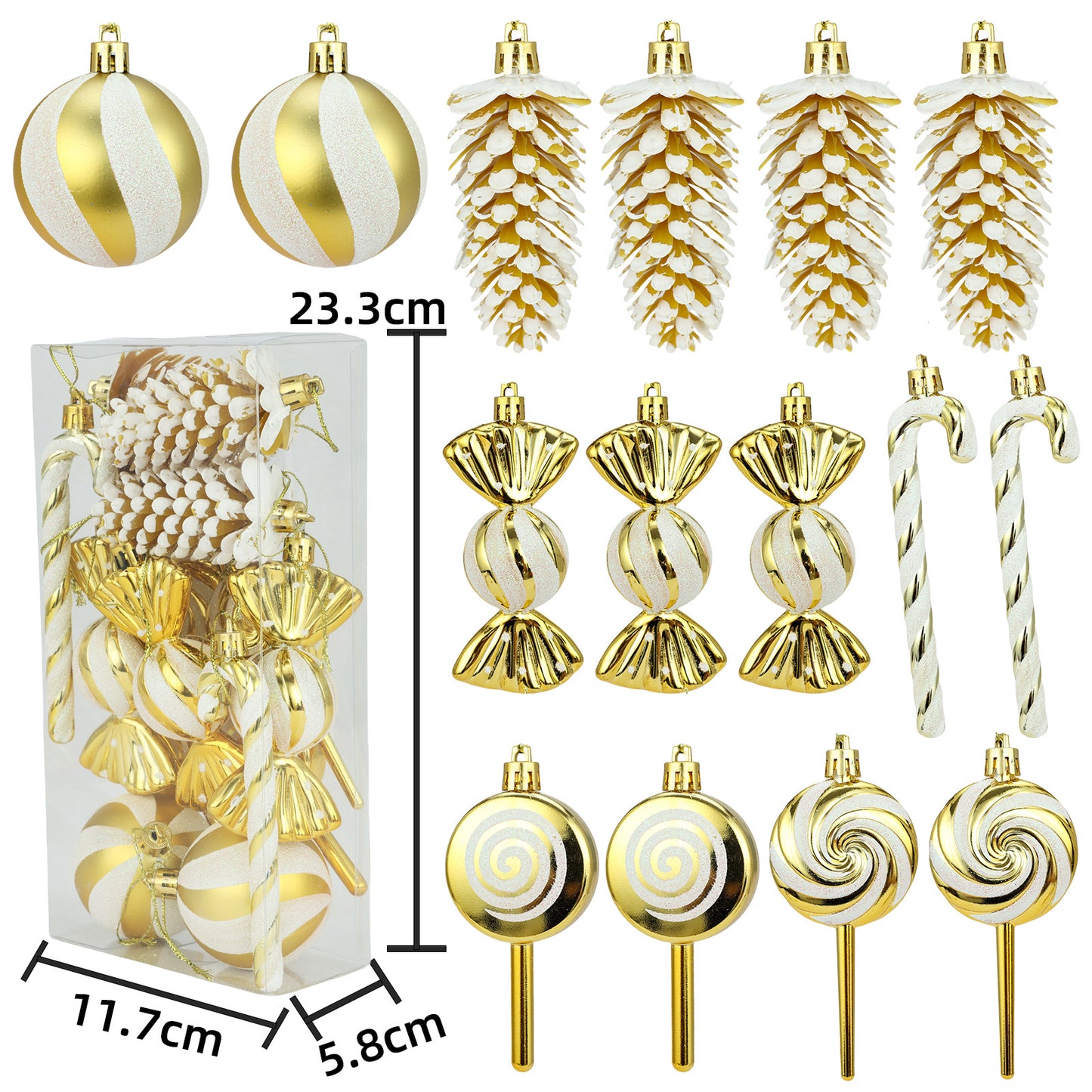 6cm 15 Piece Set Christmas Set Christmas Ball Pine Cone Lollipop Candy Christmas Tree Pendant Christmas Gift Festival