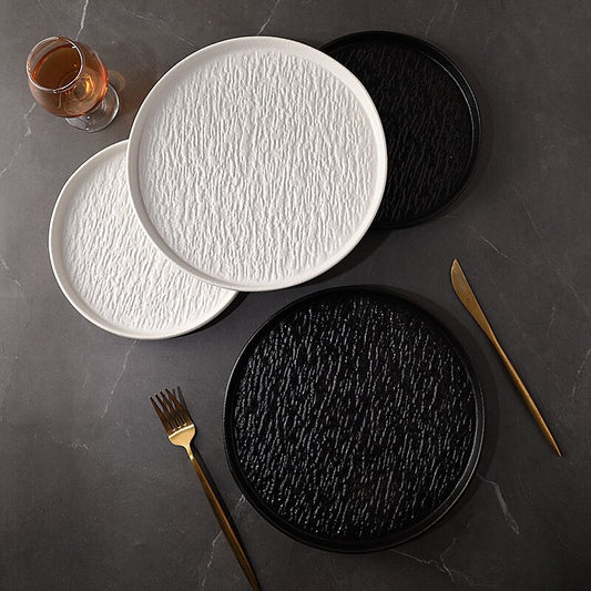 Rock pattern round steak steak plate western food plate japanese simple black and white ceramic restaurant tableware premium sense wholesale