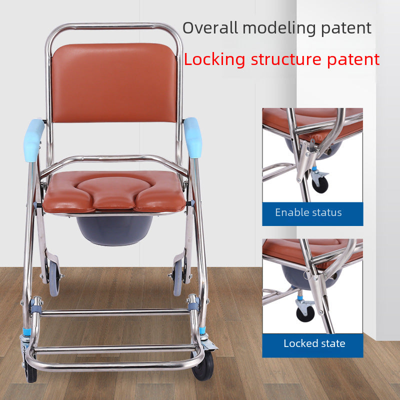 Toilet chair for the elderly on wheels, toilet chair for paralyzed patients, foldable portable toilet seat, bath chair