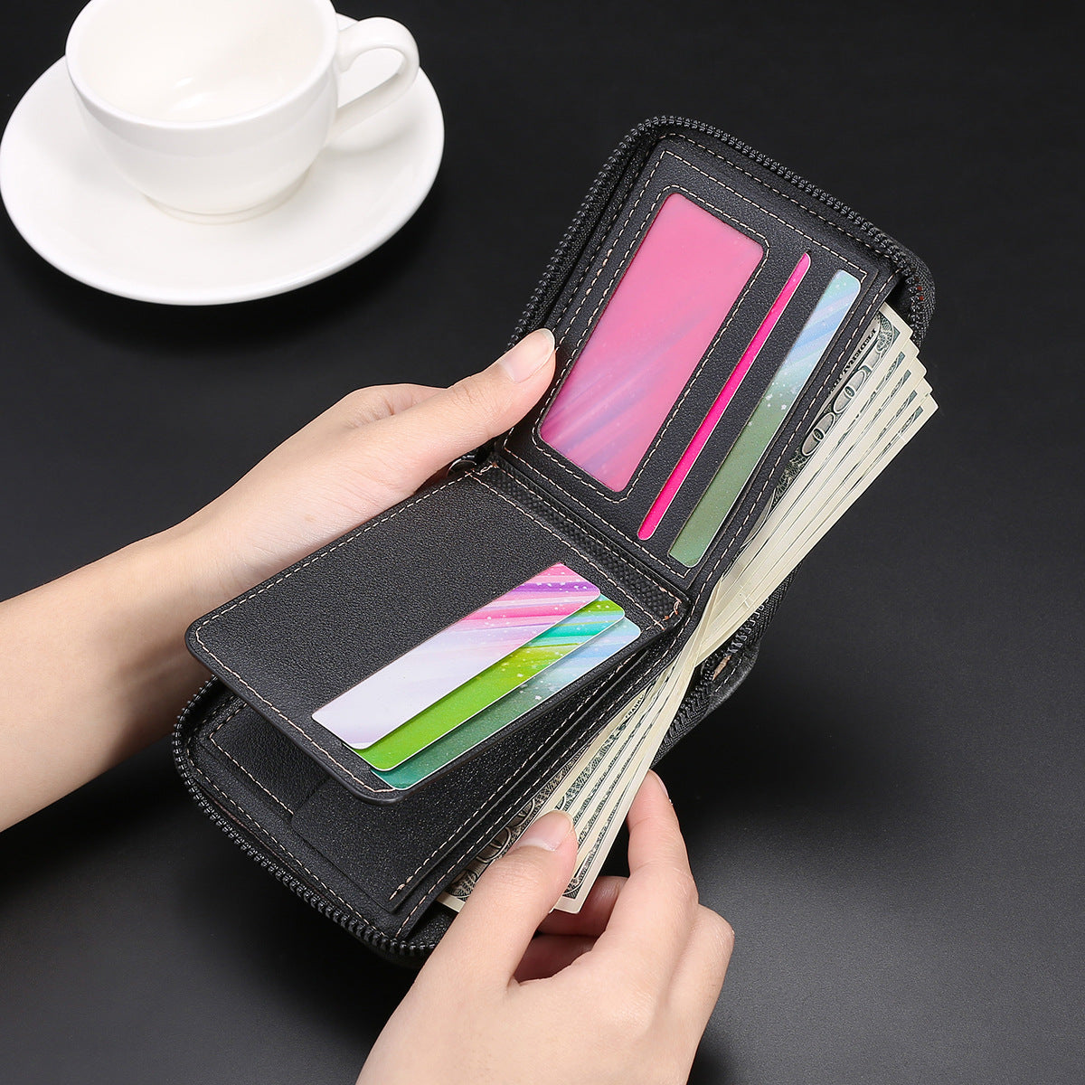 New Men's Business Fashion Multifunctional Zipper Short Wallet Large Capacity Multi Card Wallet Change Wholesale