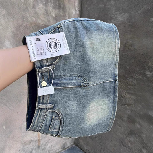 Plus size american retro denim skirt women's spring new high-waisted stretch slim hip skirt anti-walking short skirt