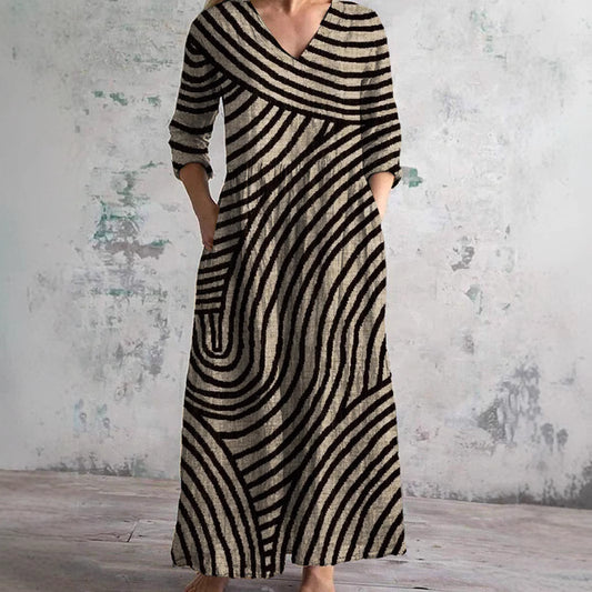 Amazon cross-border summer 2025 new European and American women's loose fashion senior V-neck print dress