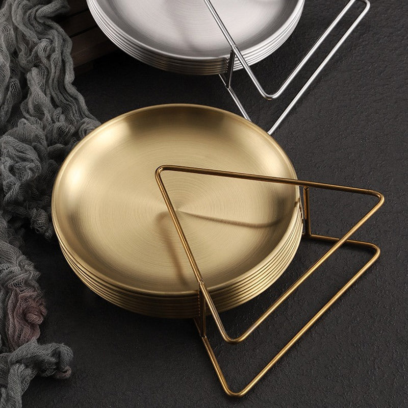 Korean stainless steel plates, light luxury gold round plates, tableware, fruit plates, bone plates, barbecue plates, storage racks, and bone spitting plates