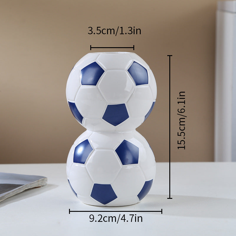 New cross-border ceramic football vase hydroponic flower pen holder creative living room decoration World Cup fan ornament