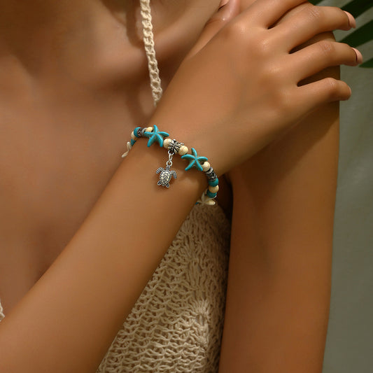 European and American fashion beach style bracelet anklet combination multi-layer pendant shell starfish turtle anklet yoga bracelet women