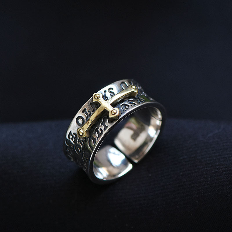 New Taigu Open Cross Ring Personality Retro Fashion Trendy European and American Silver Adjustable Men's Ring Silver Jewelry