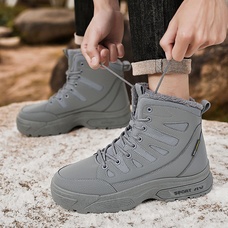 Snow boots, men's fleece, thickened and warm, outdoor minus 40 degrees cold-resistant, non-slip, thick-soled fur integrated Martin boots