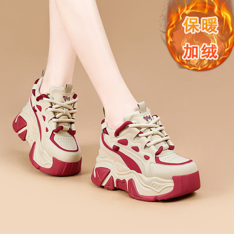 Thick-soled heightened daddy shoes women's 2025 autumn/winter new casual sneakers women's versatile trendy muffin shoes