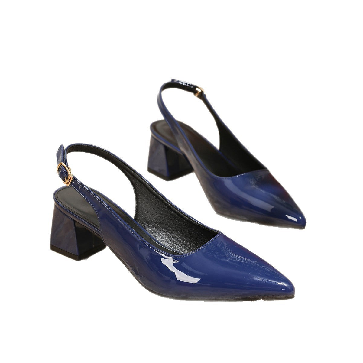 Cross-border foreign trade euro size black work shoes pointed-toe heels, block heels, large size baotou, empty back, women's sandals