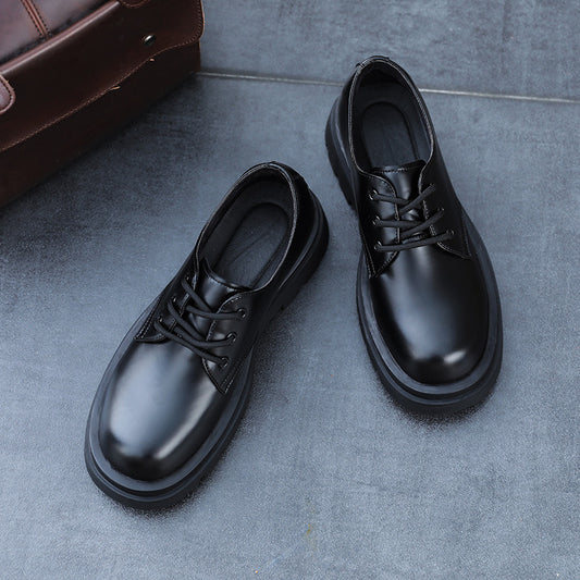 Derby shoes men's leather shoes genuine leather low-top martin boots simple platform sole heightened black cargo shoes casual men's leather shoes
