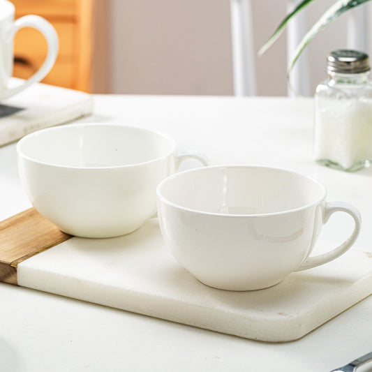 Breakfast cups can be microwaved Jingdezhen white bone china breakfast bowl with handle cereal bowl bowl for one person tableware bowl spoon set