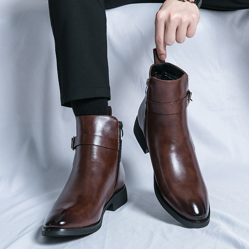 Cross-border exclusive for plus size Chelsea boots men's British style fashion high-top leather shoes side zipper mid-top Martin boots gentleman